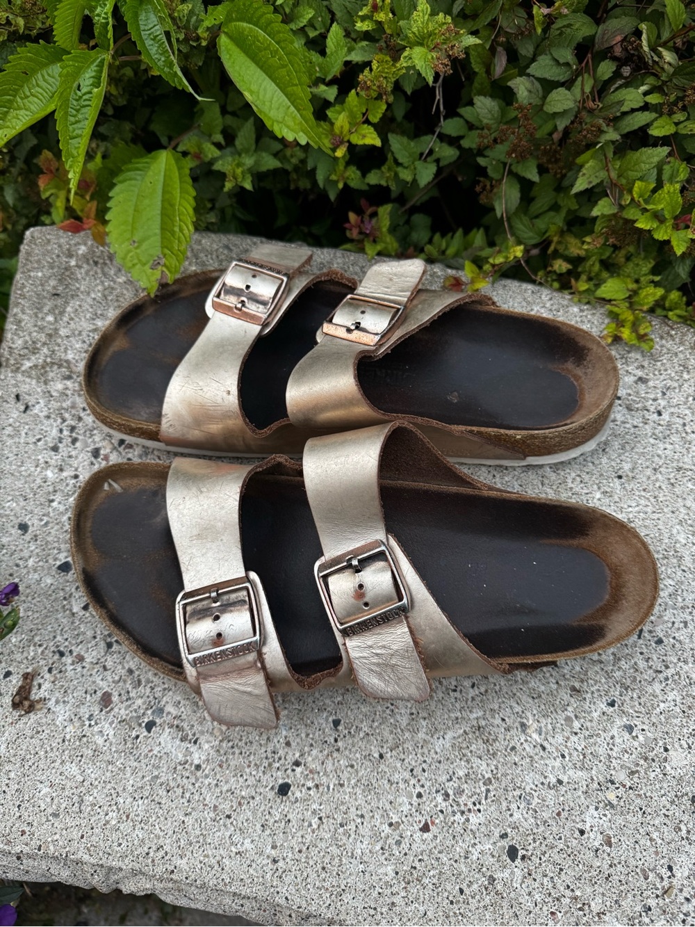 Metallic Gold Women’s Slide Sandals with Adjustable Buckles Size 11-11.5
